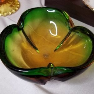 Vintage 1970's Green & Amber Murano glass dish